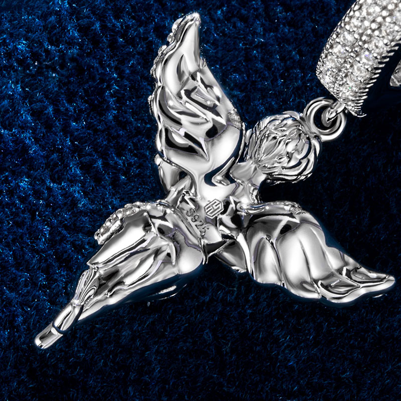 Moissanite Praying Angel Dangle Earrings In S925 Sterling Silver Iced Out - Image 3