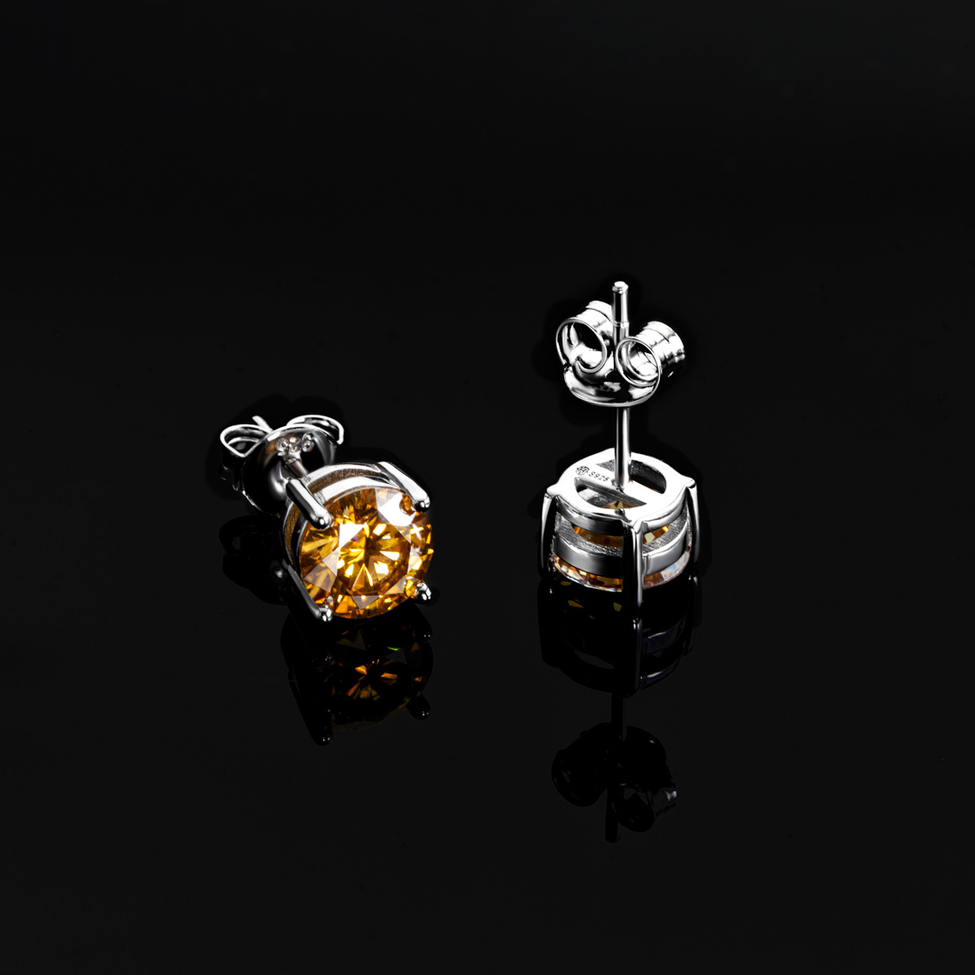 1ct Moissanite Round Dark Champagne Stud Earrings In S925 Silver Iced Out - Image 6