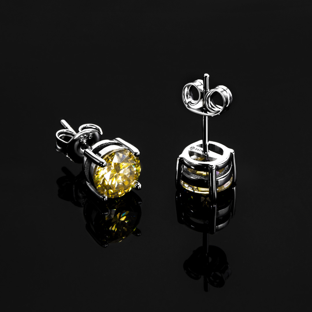 1ct Moissanite Round Light Yellow Stud Earrings In S925 Silver Iced Out - Image 3