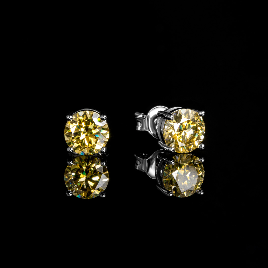 1ct Moissanite Round Light Yellow Stud Earrings In S925 Silver Iced Out