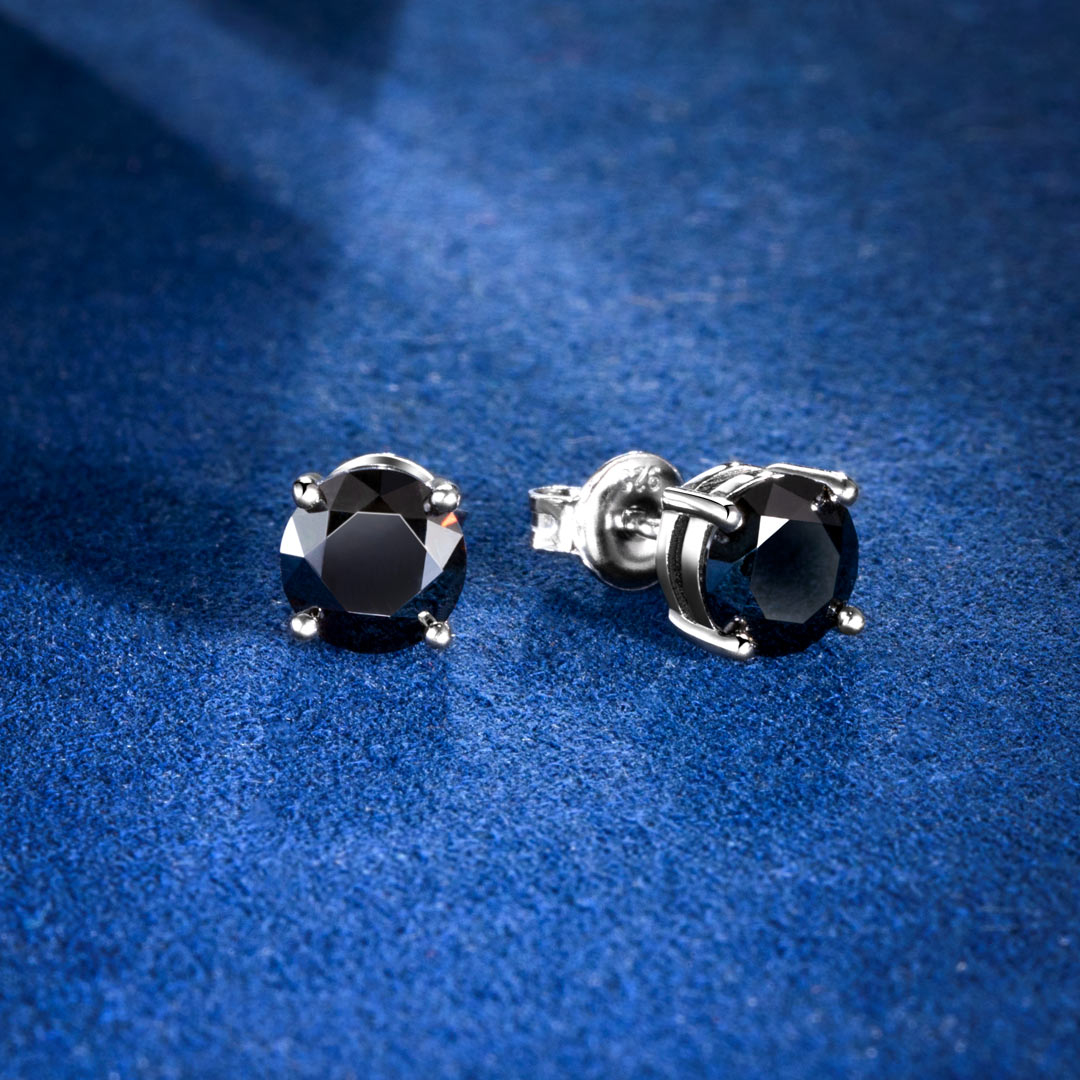 1ct Moissanite Round Black Stud Earrings In S925 Silver Iced Out - Image 4