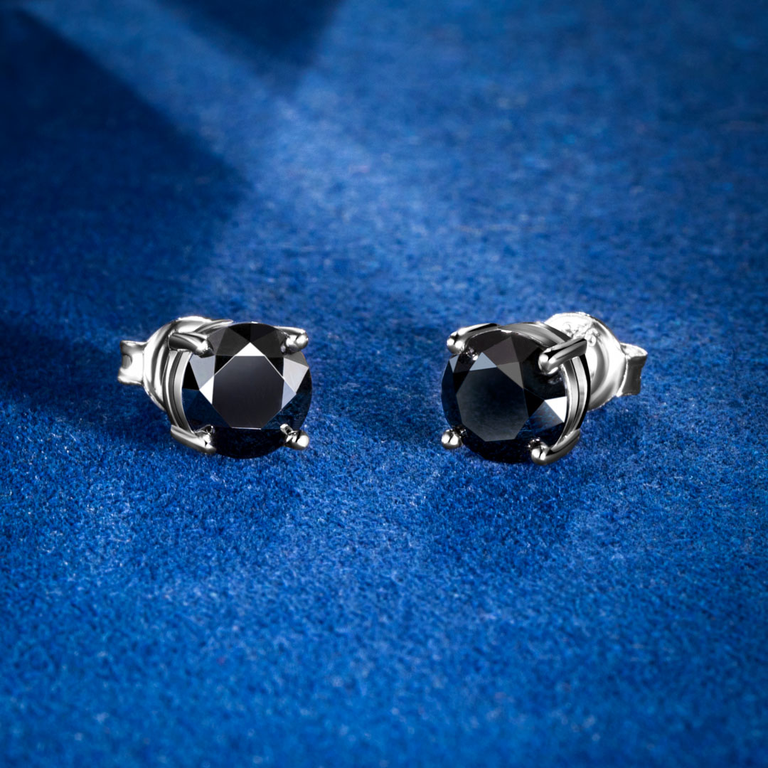 1ct Moissanite Round Black Stud Earrings In S925 Silver Iced Out