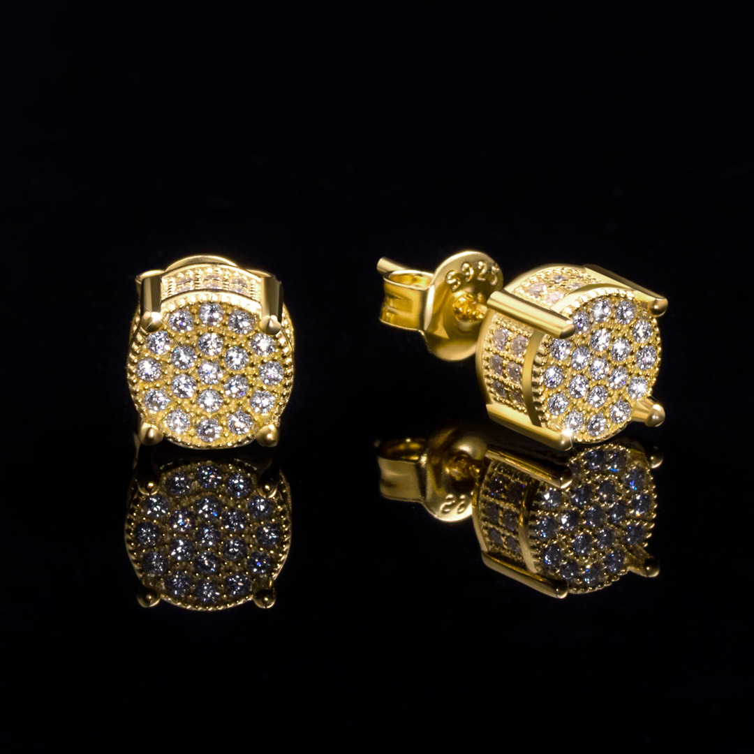 Bold S925 Silver Micro Paved Moissanite Stud Earrings In 18k Gold Plated