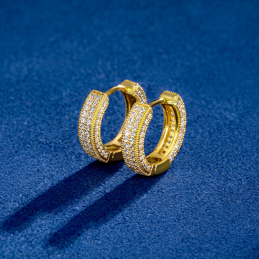 Moissanite Micro Paved Hoop Earrings In S925 Sterling Silver With 18k Gold