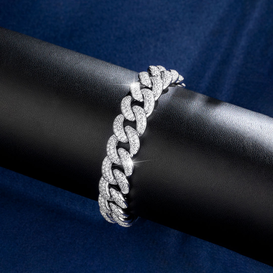 11mm Moissanite Miami Cuban Bracelet In S925 Silver With Iced Out Shine - Image 3
