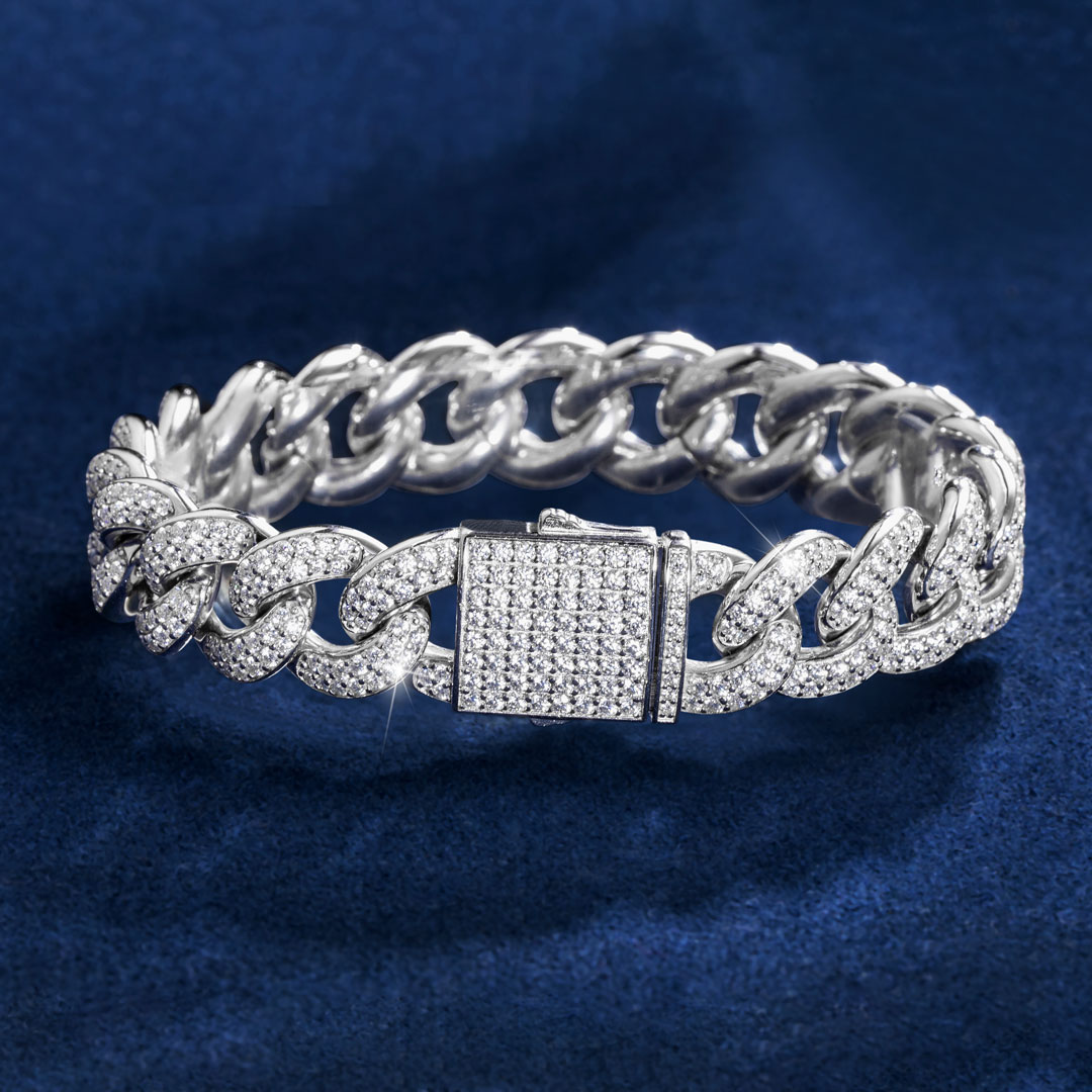 11mm Moissanite Miami Cuban Bracelet In S925 Silver With Iced Out Shine