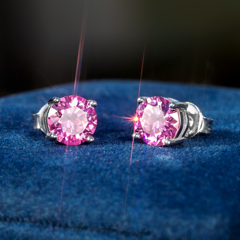 1ct Pink Moissanite Round Stud Earrings In S925 Silver Iced Out - Image 3