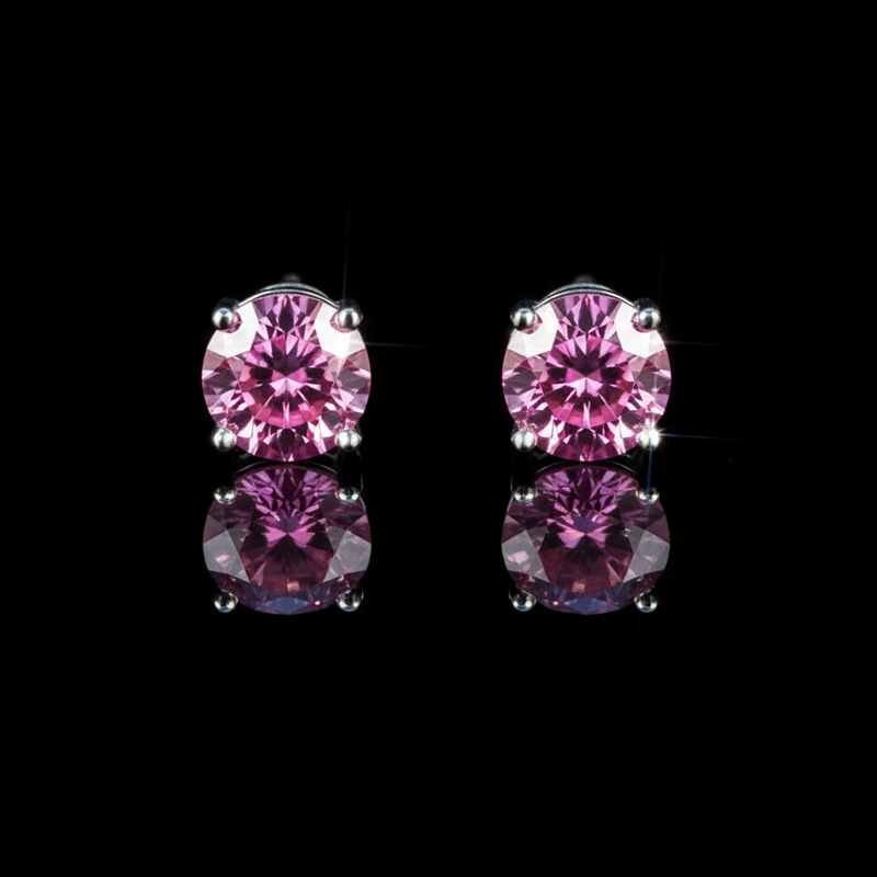 1ct Pink Moissanite Round Stud Earrings In S925 Silver Iced Out - Image 4