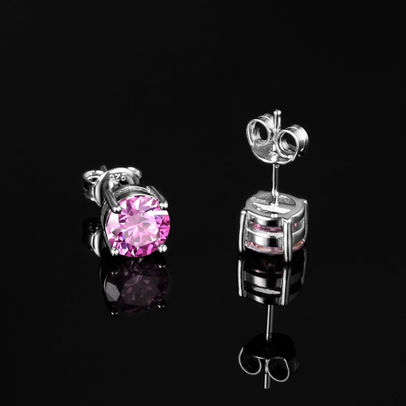 1ct Pink Moissanite Round Stud Earrings In S925 Silver Iced Out - Image 5