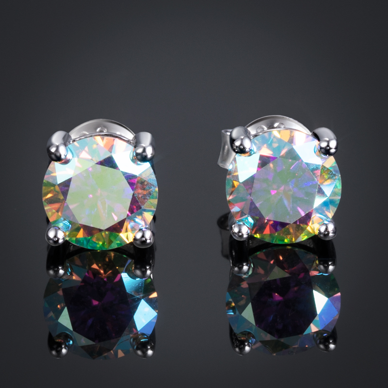 1ct Moissanite Round Light Colorful Stud Earrings In S925 Silver Iced Out - Image 3