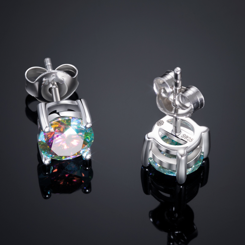 1ct Moissanite Round Light Colorful Stud Earrings In S925 Silver Iced Out