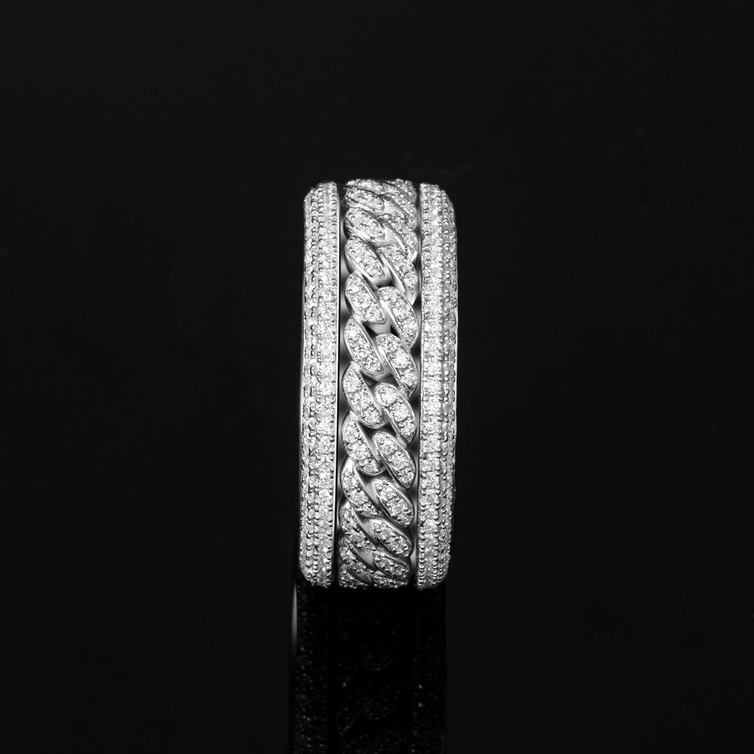 Micro Paved Moissanite Rotatable Cuban Link Ring In S925 Silver Iced Out - Image 4