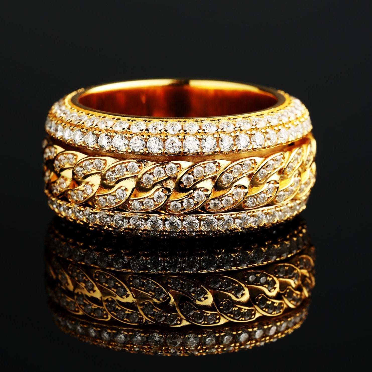 Micro Paved Moissanite Rotatable Cuban Link Ring In S925 Silver Iced Out - Image 5