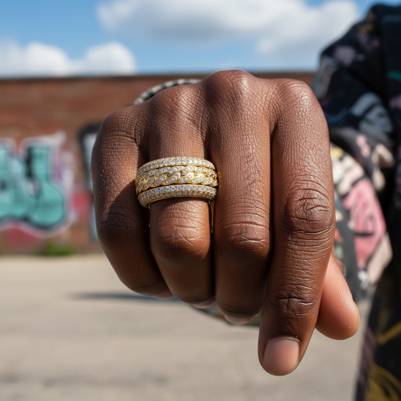 Micro Paved Moissanite Rotatable Cuban Link Ring In S925 Silver Iced Out - Image 6