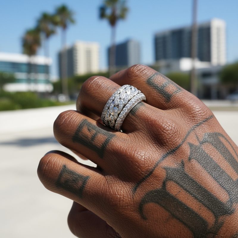 Micro Paved Moissanite Rotatable Cuban Link Ring In S925 Silver Iced Out - Image 7