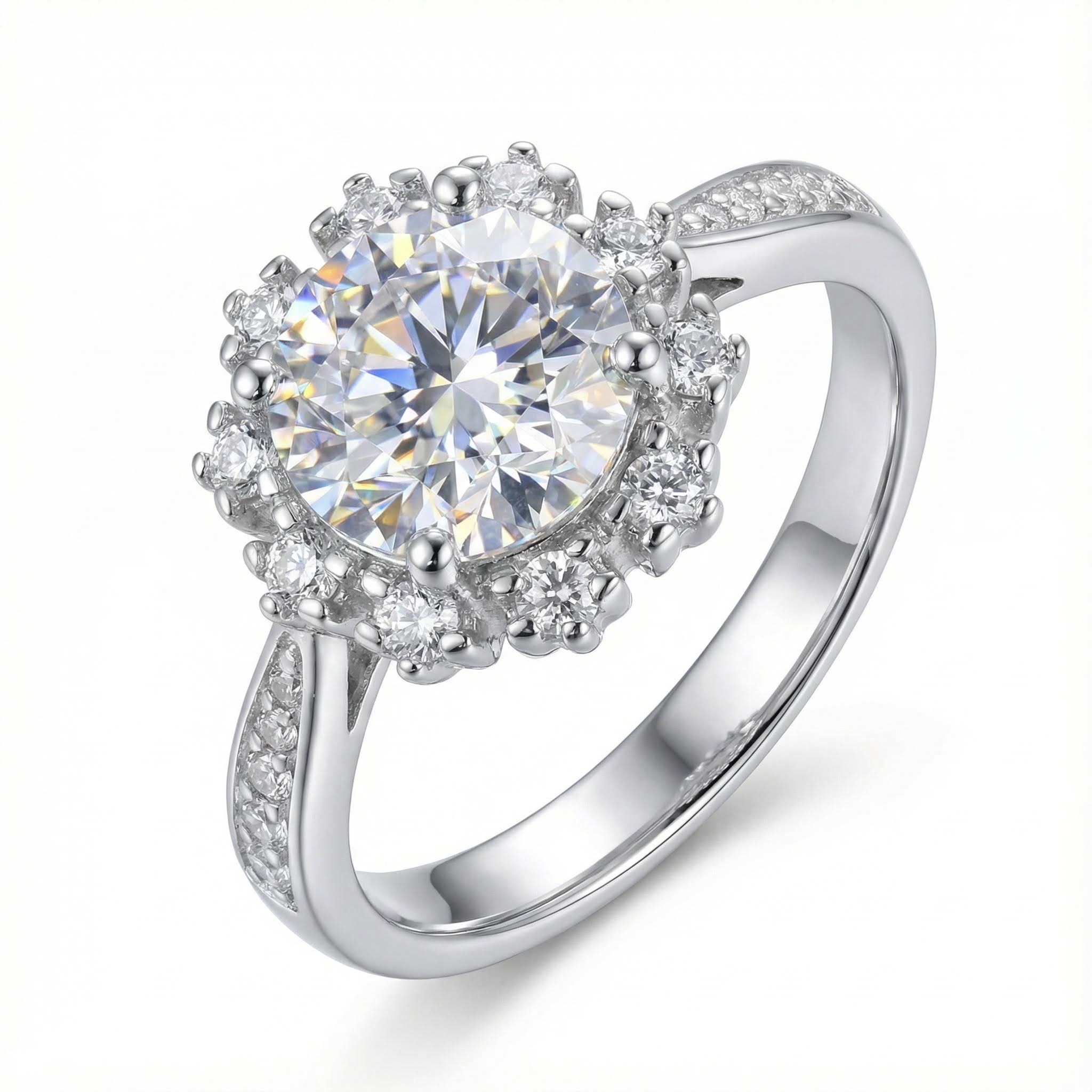Bold 1ct Round Cut Halo Moissanite Engagement Ring In S925 Sterling Silver - Image 3