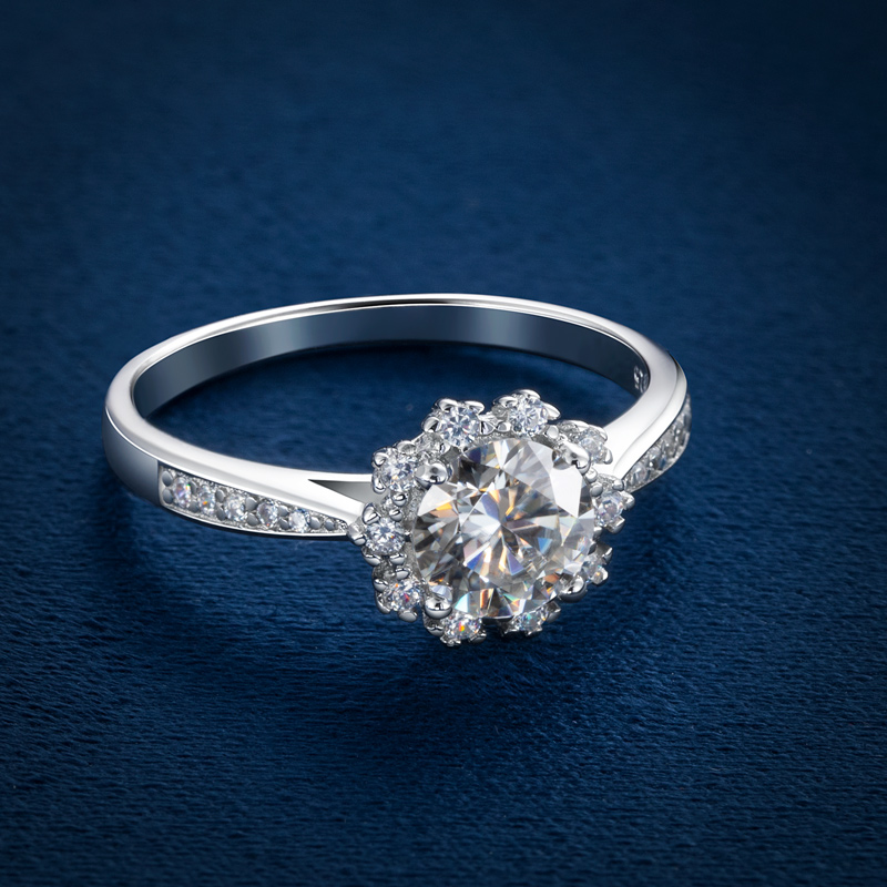 Bold 1ct Round Cut Halo Moissanite Engagement Ring In S925 Sterling Silver - Image 5