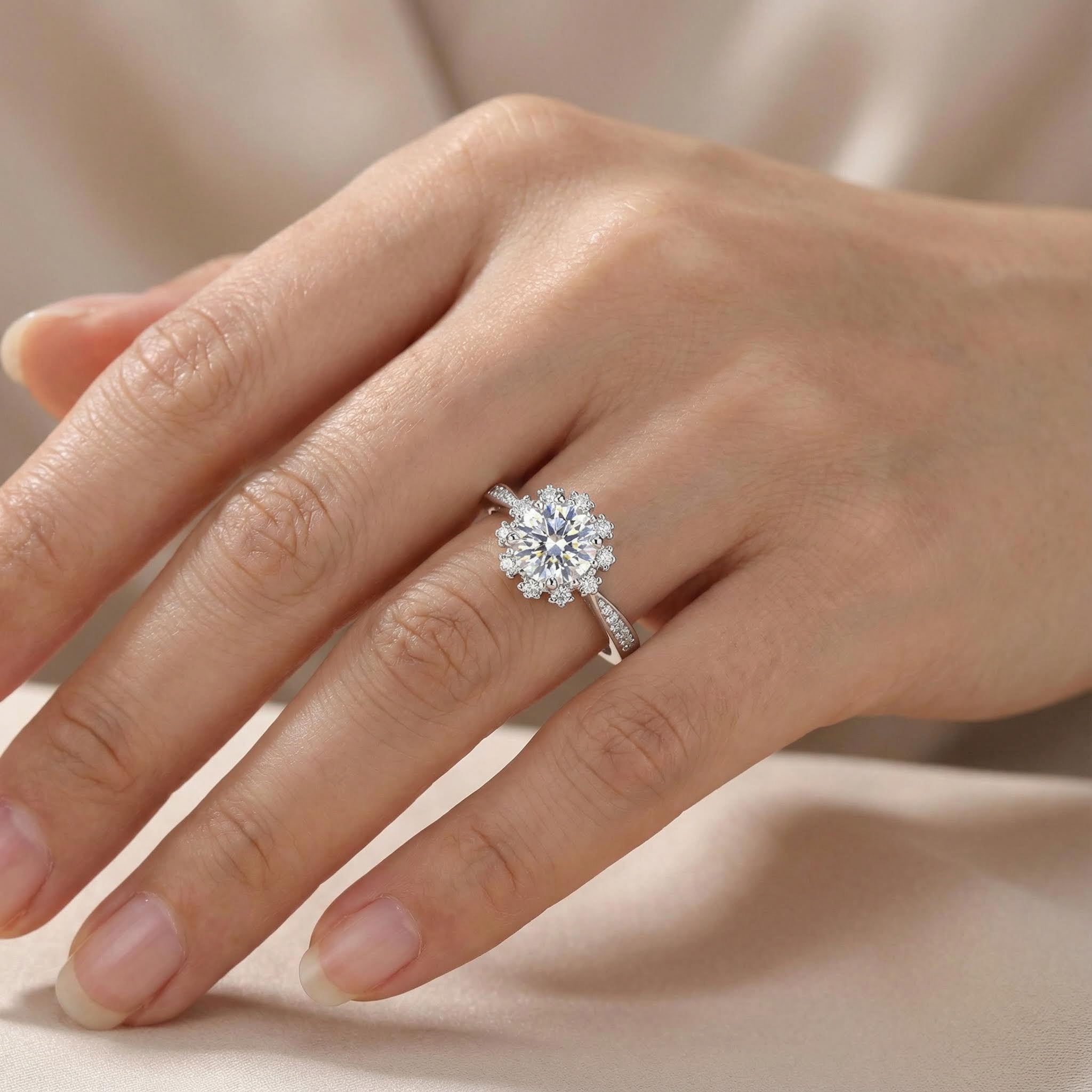Bold 1ct Round Cut Halo Moissanite Engagement Ring In S925 Sterling Silver - Image 7