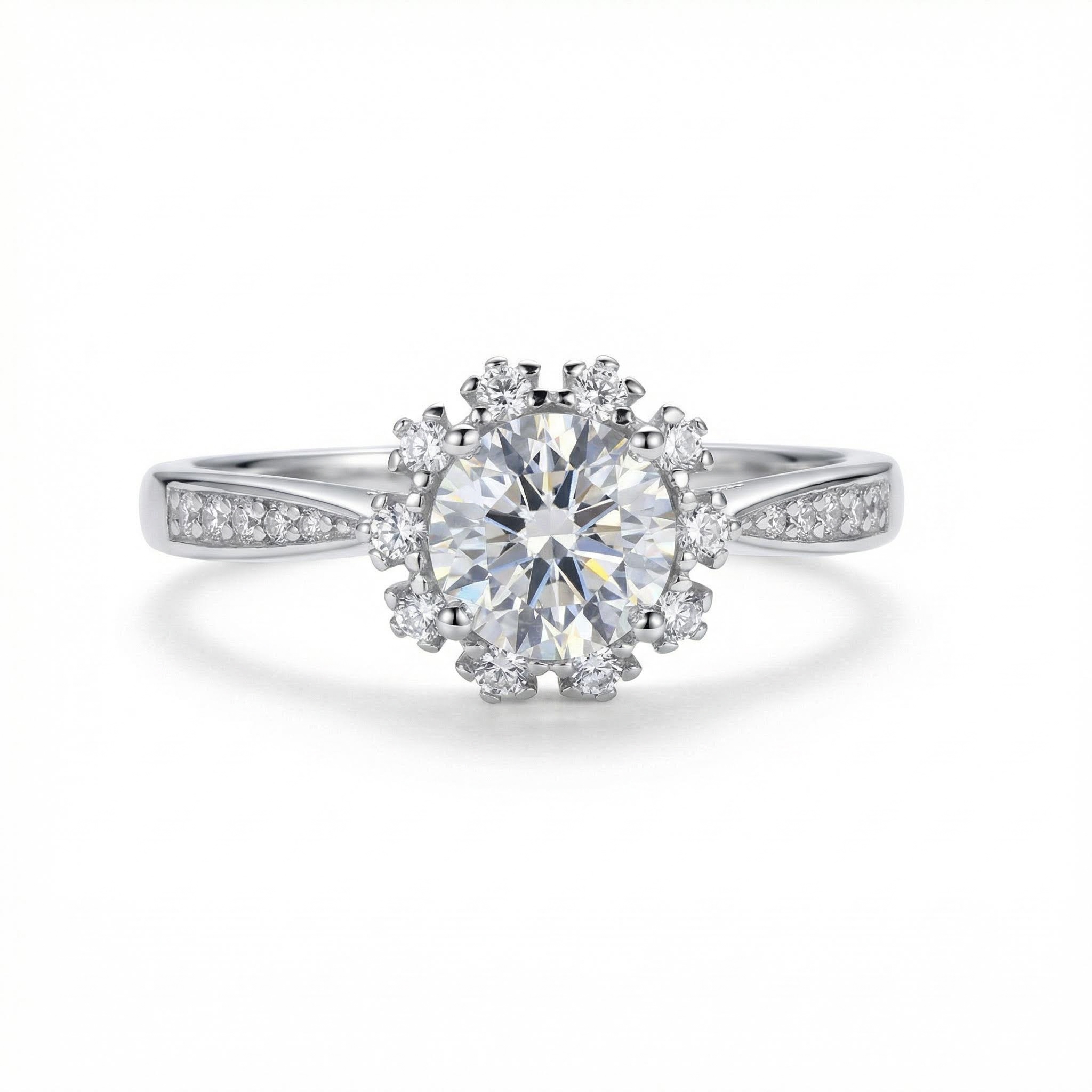 Bold 1ct Round Cut Halo Moissanite Engagement Ring In S925 Sterling Silver