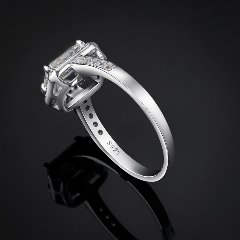 8mm*6mm Moissanite Emerald Cut Halo Engagement Ring In S925 Sterling Silver - Image 4