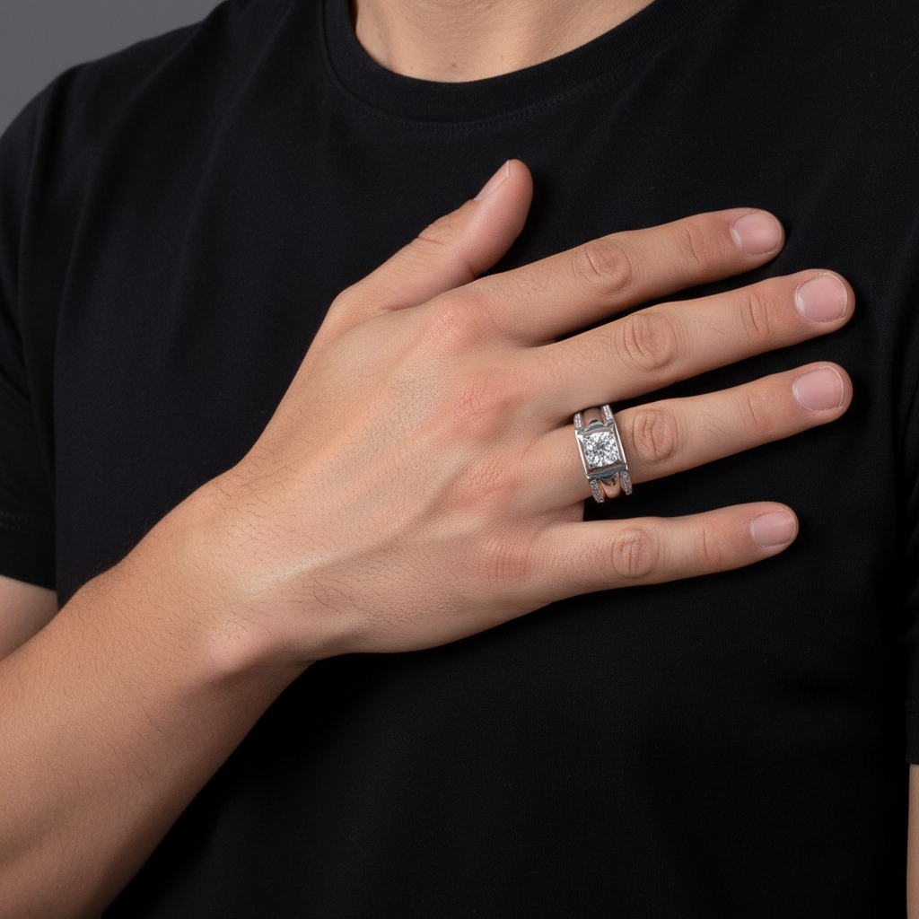 Bold 1ct Moissanite Round Cut Men's Engagement Ring In S925 Sterling Silver - Image 6