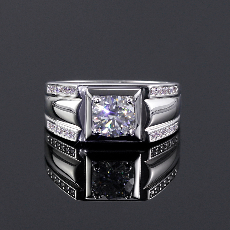 Bold 1ct Moissanite Round Cut Men's Engagement Ring In S925 Sterling Silver