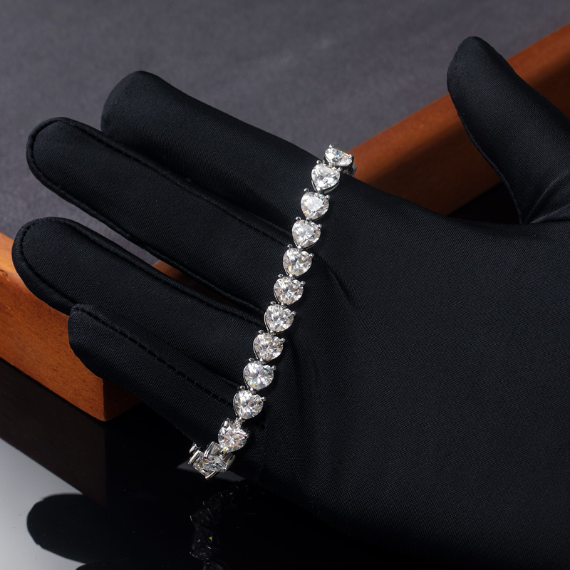 1ct Moissanite Heart Cut Tennis Bracelet In S925 Sterling Silver Iced Out - Image 3