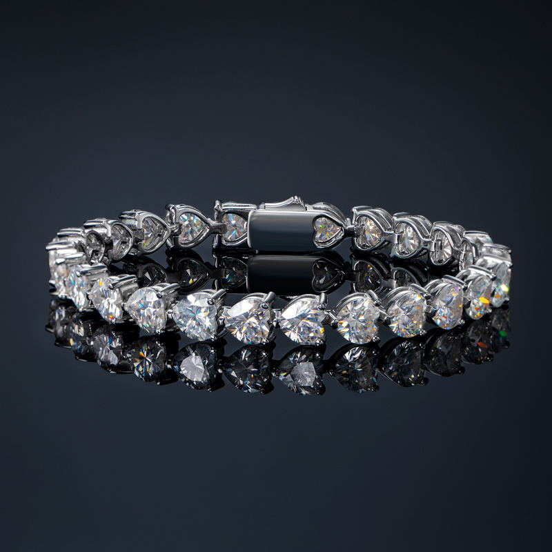 1ct Moissanite Heart Cut Tennis Bracelet In S925 Sterling Silver Iced Out