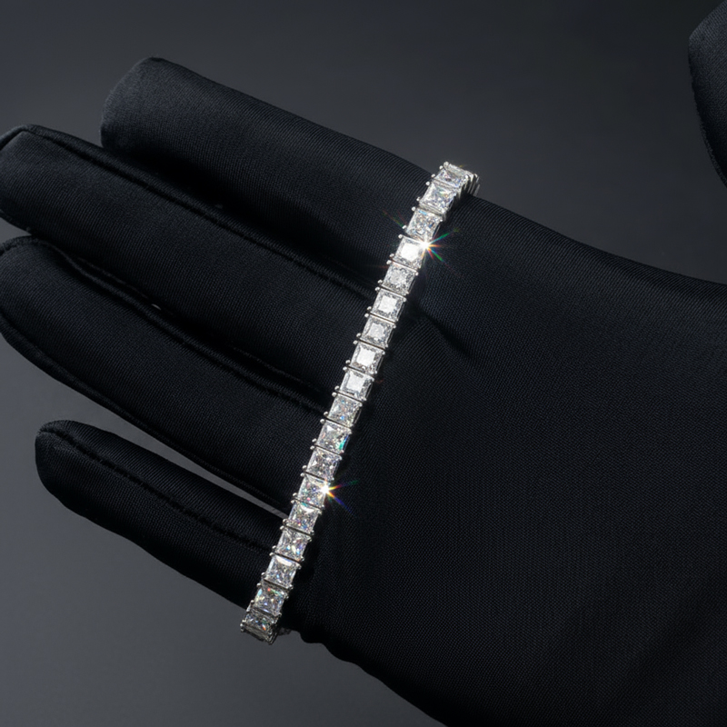 Bold 4mm Moissanite Princess Cut Tennis Bracelet In S925 Sterling Silver - Image 3