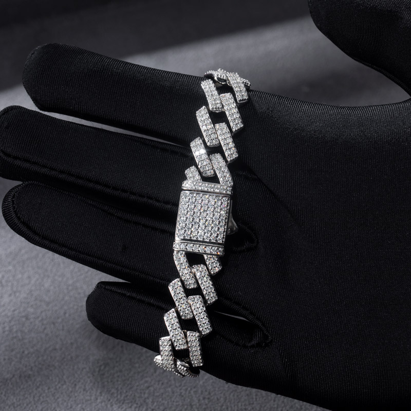 13mm Moissanite Prong Cuban Bracelet In S925 Silver With Iced Out Shine - Image 3