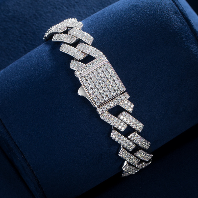 13mm Moissanite Prong Cuban Bracelet In S925 Silver With Iced Out Shine - Image 4