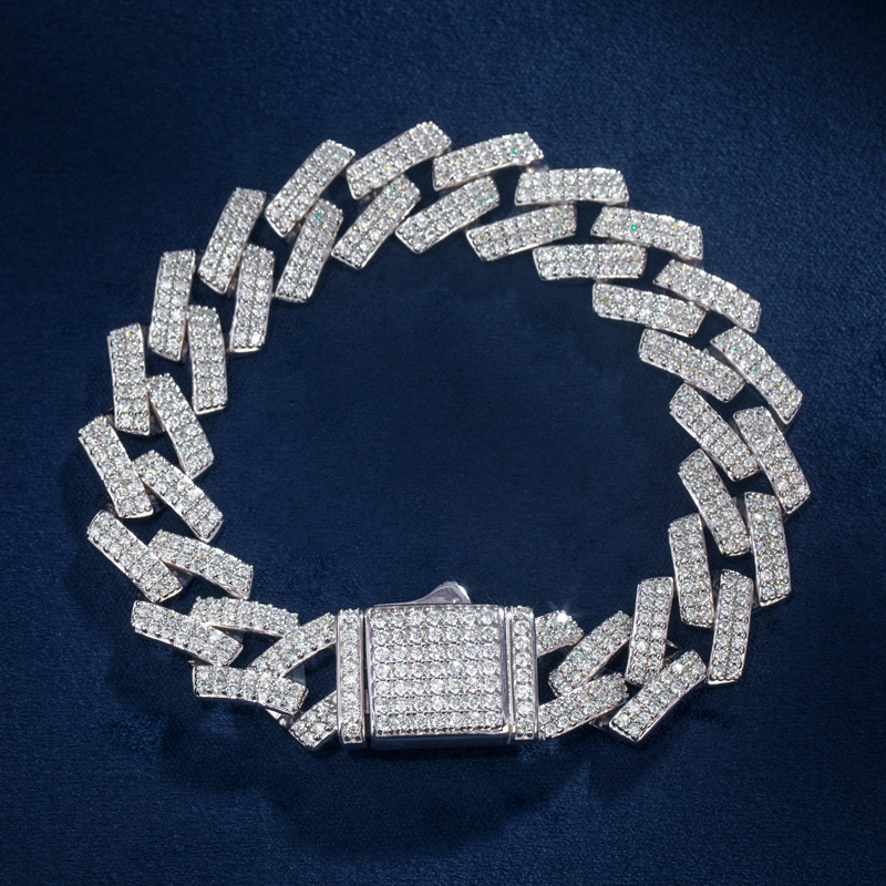 13mm Moissanite Prong Cuban Bracelet In S925 Silver With Iced Out Shine