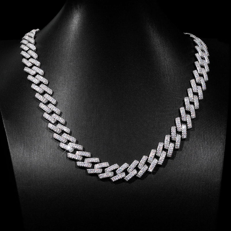 13mm Moissanite Prong Cuban Chain In S925 Silver With Iced Out Shine