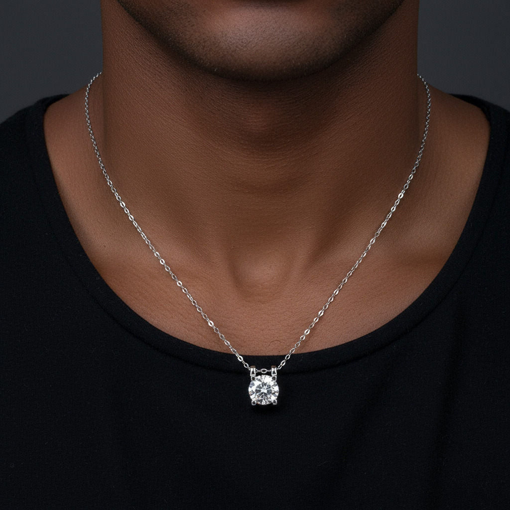 Round Cut Moissanite Solitaire Pendant Necklace In S925 Sterling Silver - Image 8