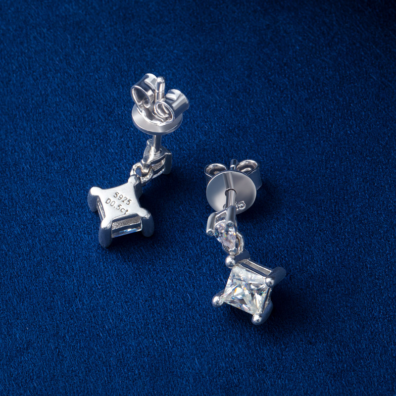 Bold Princess Cut & Pear Moissanite Stud Earrings In S925 Sterling Silver - Image 3