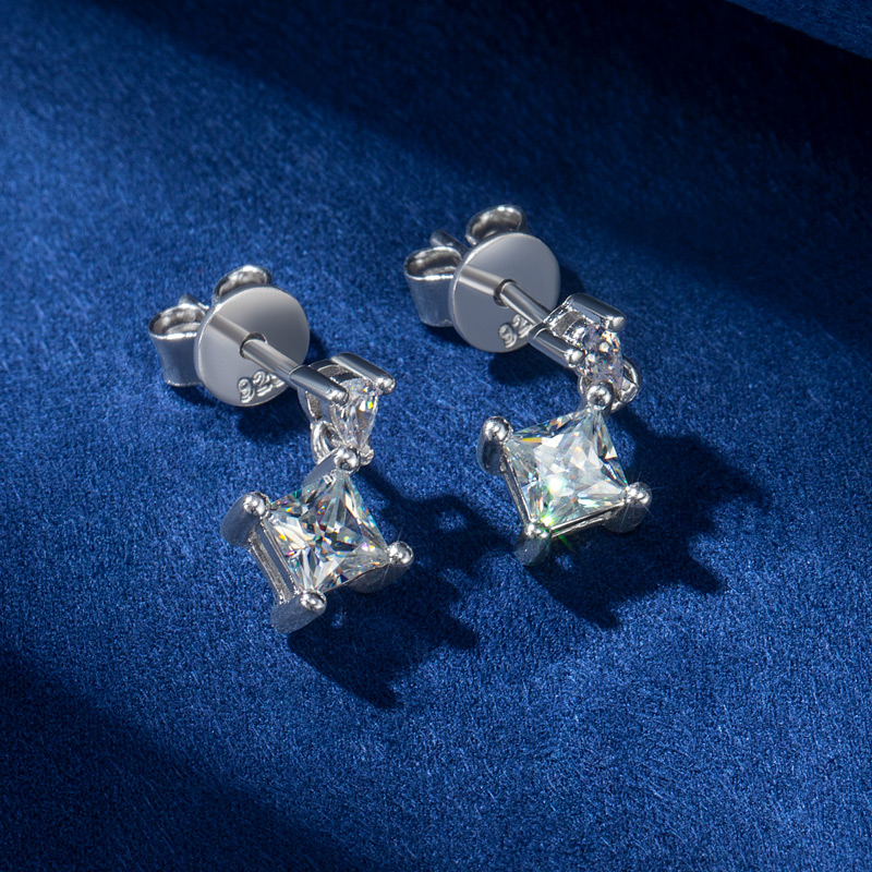 Bold Princess Cut & Pear Moissanite Stud Earrings In S925 Sterling Silver - Image 4