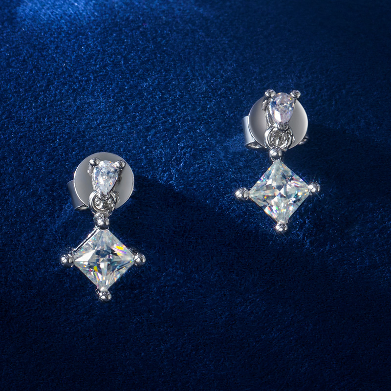 Bold Princess Cut & Pear Moissanite Stud Earrings In S925 Sterling Silver