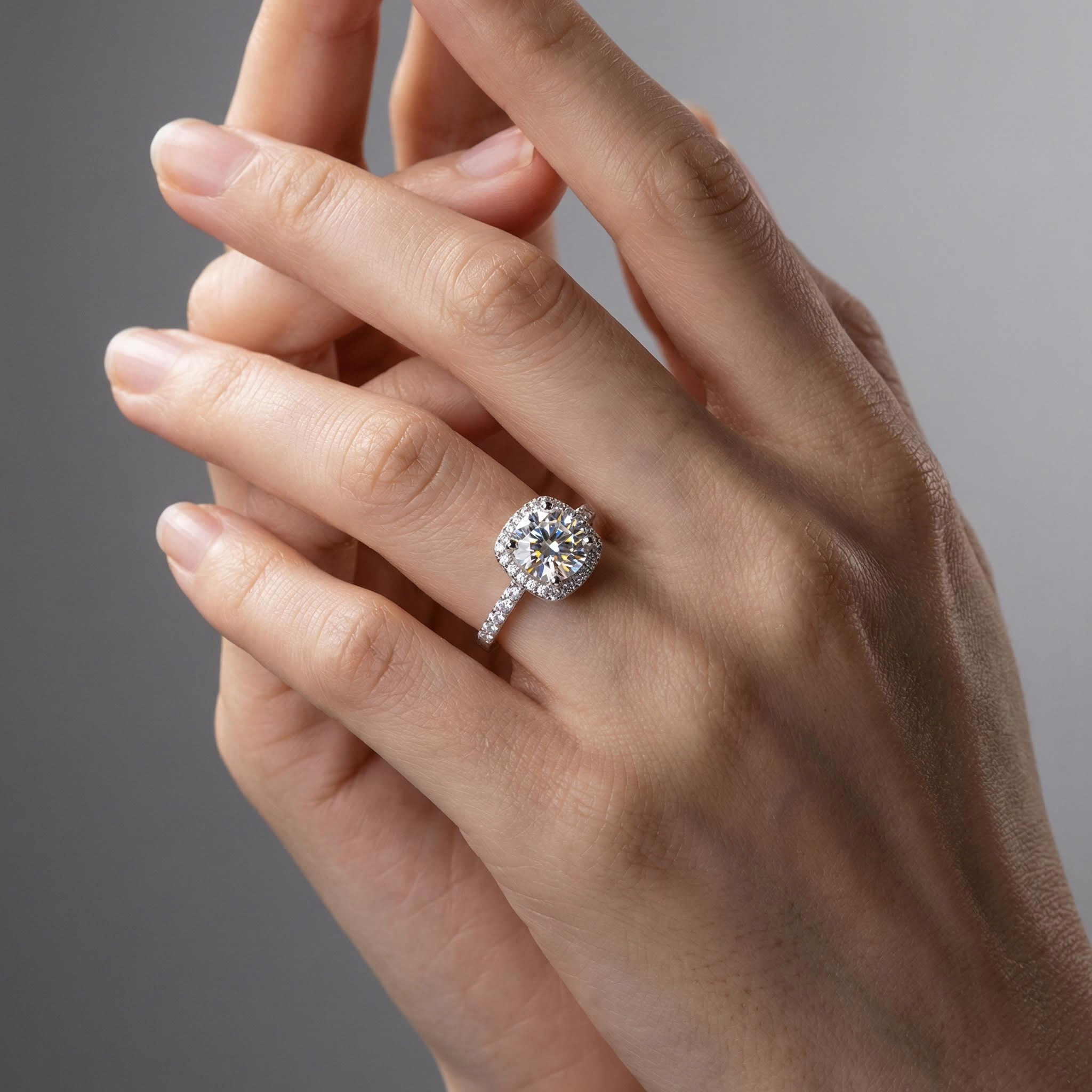 Bold 2ct Round Cut Halo Moissanite Engagement Ring In S925 Sterling Silver - Image 3