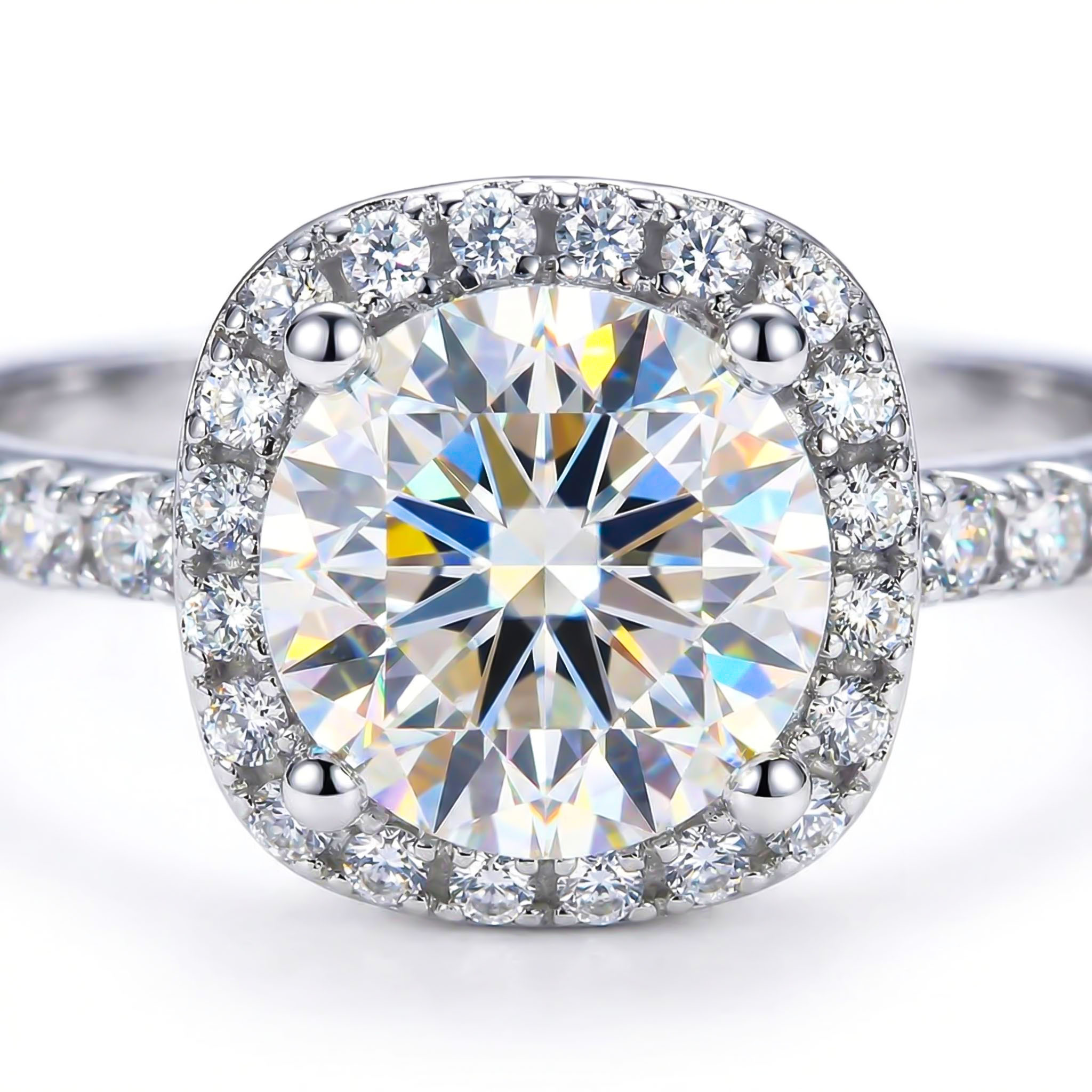 Bold 2ct Round Cut Halo Moissanite Engagement Ring In S925 Sterling Silver - Image 6