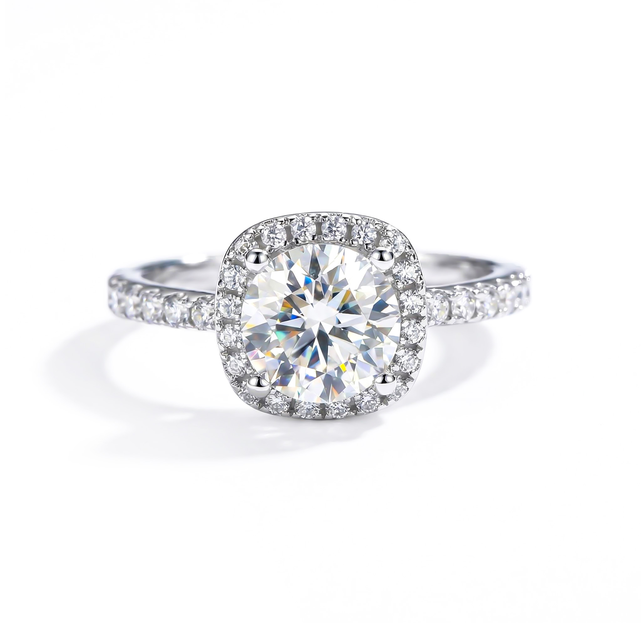 Bold 2ct Round Cut Halo Moissanite Engagement Ring In S925 Sterling Silver