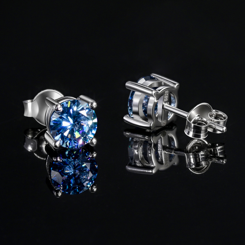 1ct Sapphire Moissanite Round Stud Earrings In S925 Silver Iced Out - Image 3