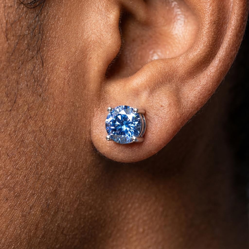1ct Sapphire Moissanite Round Stud Earrings In S925 Silver Iced Out - Image 4
