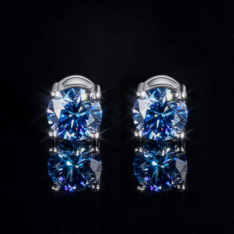 1ct Sapphire Moissanite Round Stud Earrings In S925 Silver Iced Out