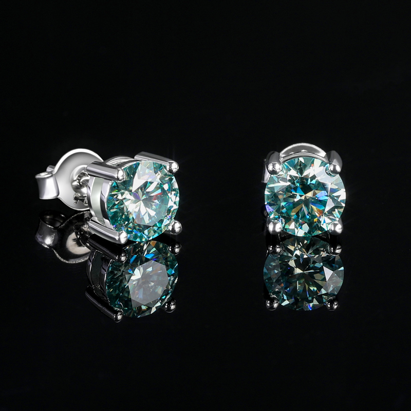 1ct Light Blue-green Moissanite Round Stud Earrings In S925 Silver Iced Out - Image 3
