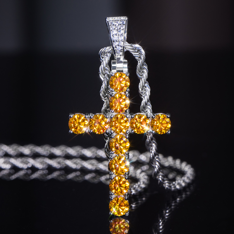 S925 Sterling Silver Moissanite Cross Pendant-pink/yellow/blue Iced Out - Image 3