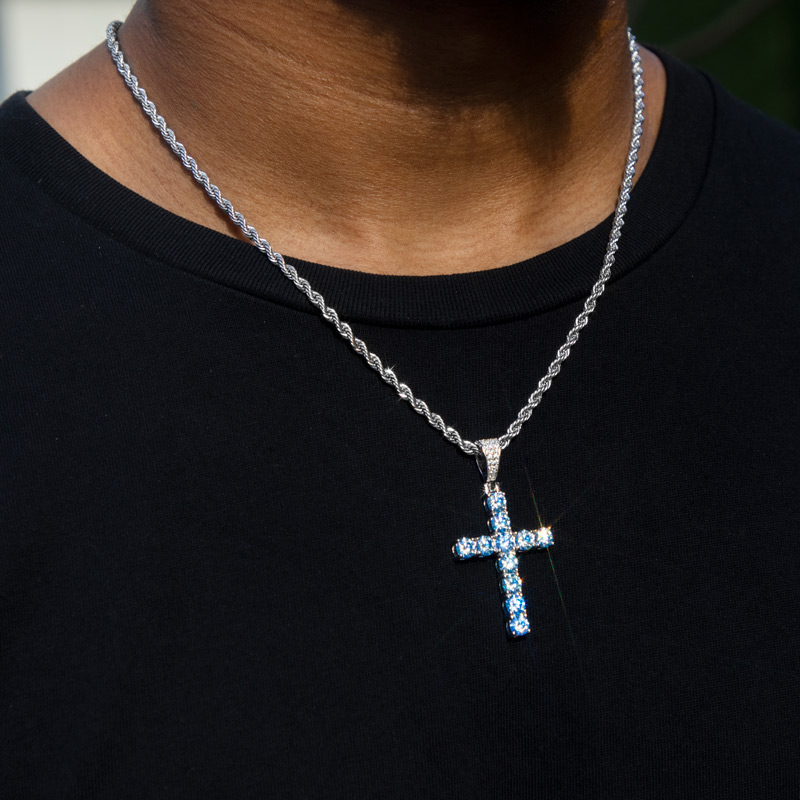 S925 Sterling Silver Moissanite Cross Pendant-pink/yellow/blue Iced Out - Image 5