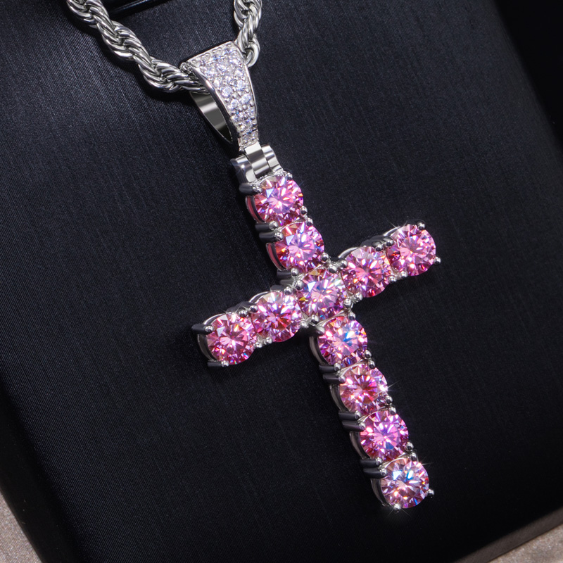 S925 Sterling Silver Moissanite Cross Pendant-pink/yellow/blue Iced Out - Image 6