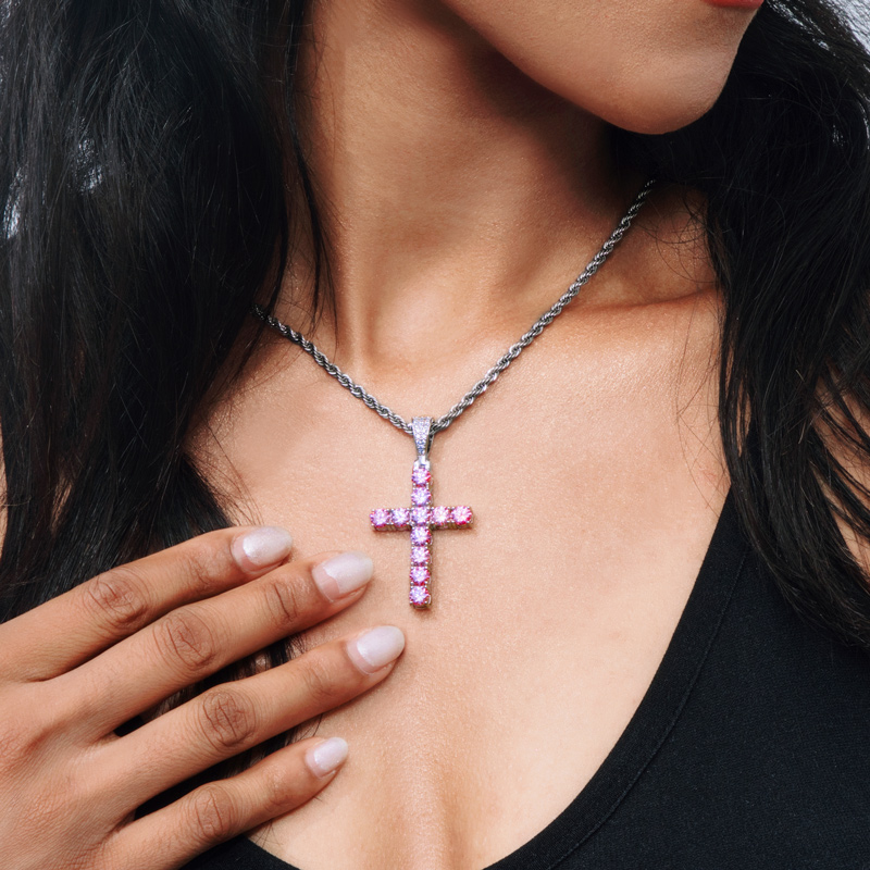 S925 Sterling Silver Moissanite Cross Pendant-pink/yellow/blue Iced Out - Image 7