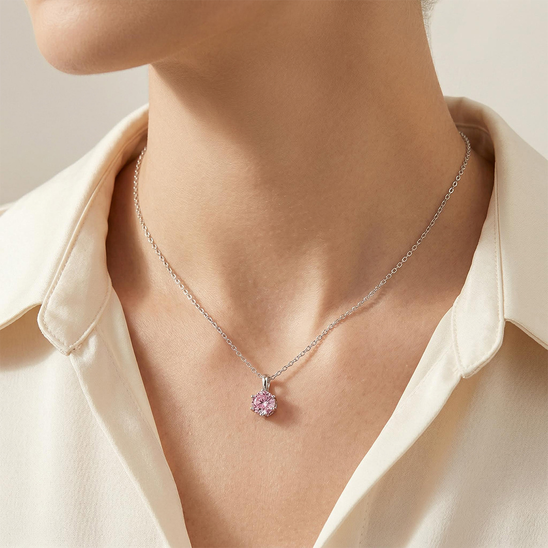 Crown Pink Moissanite Brilliant Round Cut Necklace In S925 Silver Iced Out - Image 3