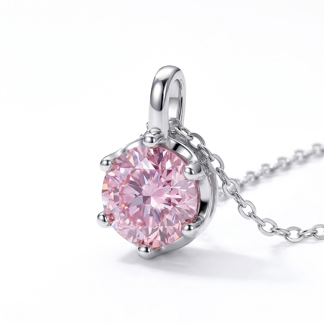 Crown Pink Moissanite Brilliant Round Cut Necklace In S925 Silver Iced Out - Image 4